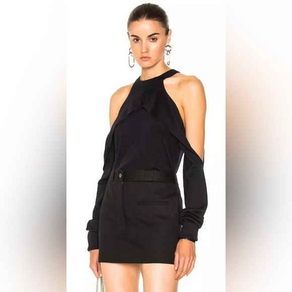 DION LEE WOOL COLD-SHOULDER NAVY SWEATER 100% MERINO WOOL AU 10 $600 - Picture 1 of 6